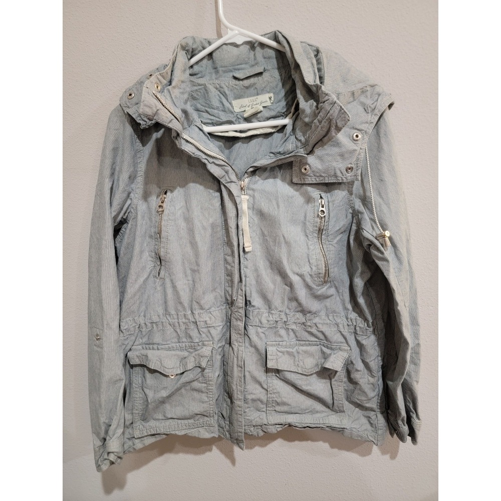 H&M L.O.G.G.‎ Zip Up Utility Jacket Women's 6 Blue White Pinstripe Cinch Waist